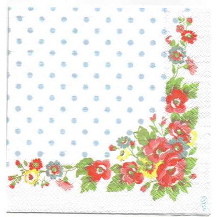 Pladao Napkin ภาพCath Kidston ดอกไม้กุหลาบเข้ามุมจุดพื้นขาว กระดาษ แนพกิ้น สำหรับงานศิลปะ เดคูพาจ decoupage ขนาด L 33x33