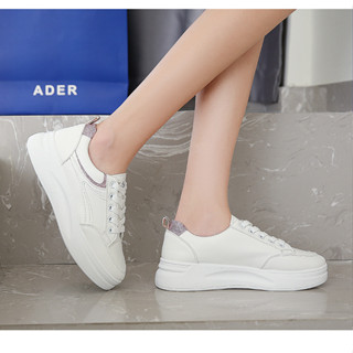 (พร้อมส่ง 🇹🇭)  รองเท้าผ้าใบผู้หญิง หนัง PU แต่งแถบกริตเตอร์วิ้งๆ | P154