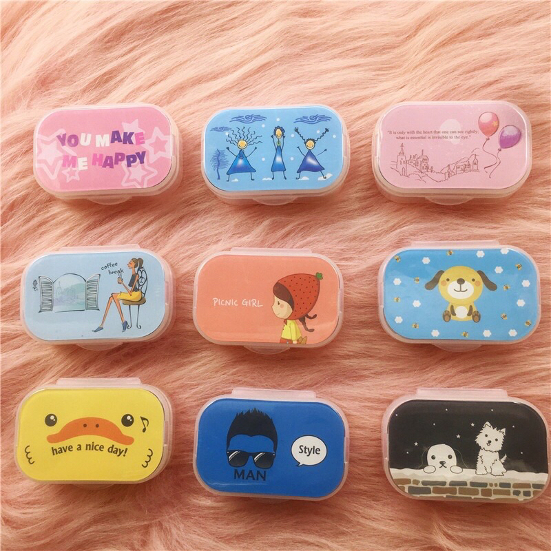 ตลับคอนเเทคเลนส์น่ารัก คละสี พร้อมที่คีบ มีกระจก ( คละสีคละลาย)