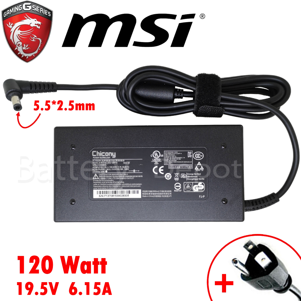 MSI Adapter ของแท้ MSI GF63 Thin 10SCXR / GF63 Thin 9RCX / GF63 Thin 108CSR / GF63 Thin 10SCSR / GF63 8RC 6.15A 120W 5.5
