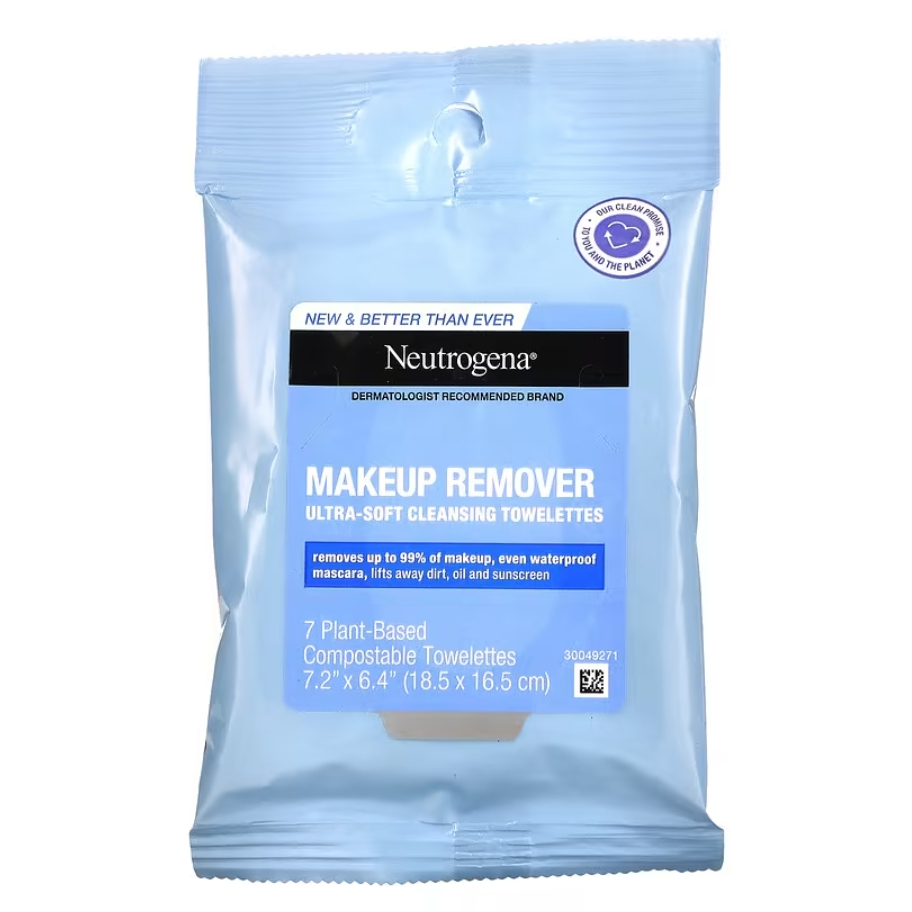 แผ่นทำความสะอาดเมคอัพรีมูฟเวอร์ Neutrogena, Makeup Remover Cleansing Towelettes, 7 Pre-Moistened Tow