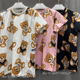 Moschino tee t-shirt logo all over bear 12 14 เสื้อยืด มอสชิโน่ แขนสั้น ชมพู ดำ ขาว ของแท้ หมี แบรนด์เนม