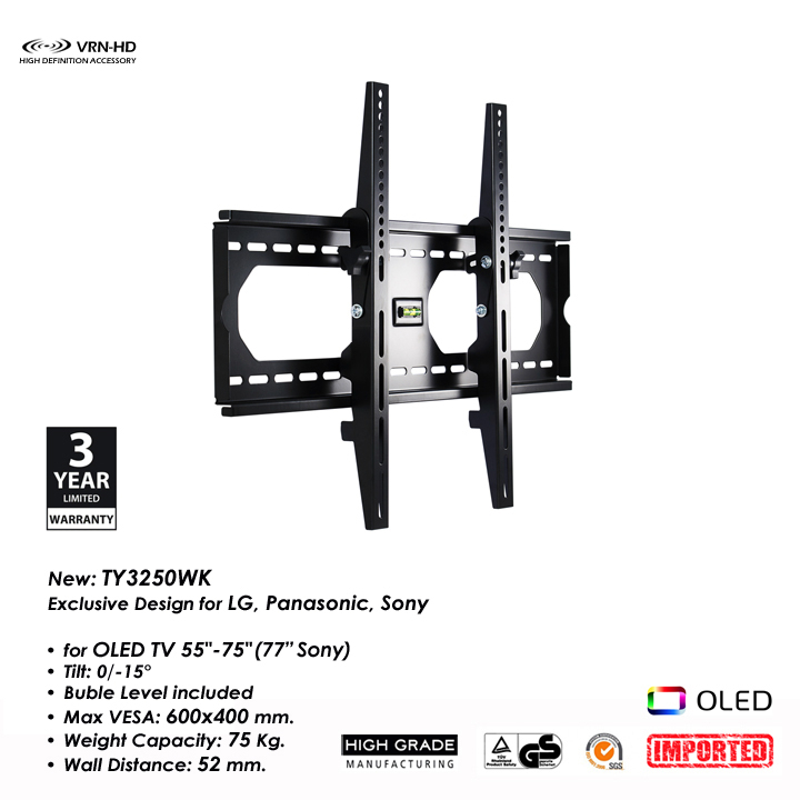 TY-3250WK ขาแขวนทีวี OLED TV 55"- 77" Exclusive Design for LG, Panasonic, Sony ปรับก้มหน้าจอได้ -15°, VESA 600x400 mm.