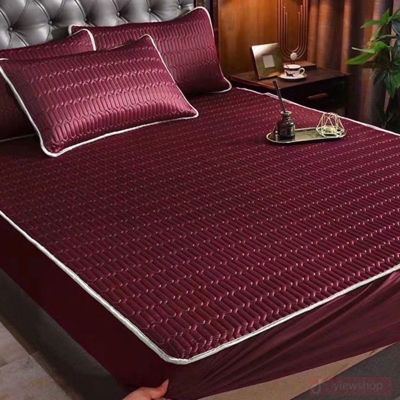 ผ้าปูที่นอนยางพาราเย็น 3.5 ฟุต(Ice mat latex)By Hilton   สีพื้น Set 2 ชิ้น เกรดพรีเมี่ยม ผ้านุ่ม ลื่น เย็นสบาย