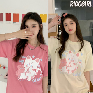 【RicoGirl】 *พร้อมส่ง*  เสื้อยืด พิมพ์ลายแมวการ์ตูน #3000 เสื้อ เสื้อยืด เสื้อผู้หญิง เสื้อY2K เสื้อแฟชั่น เสื้อคอกลม