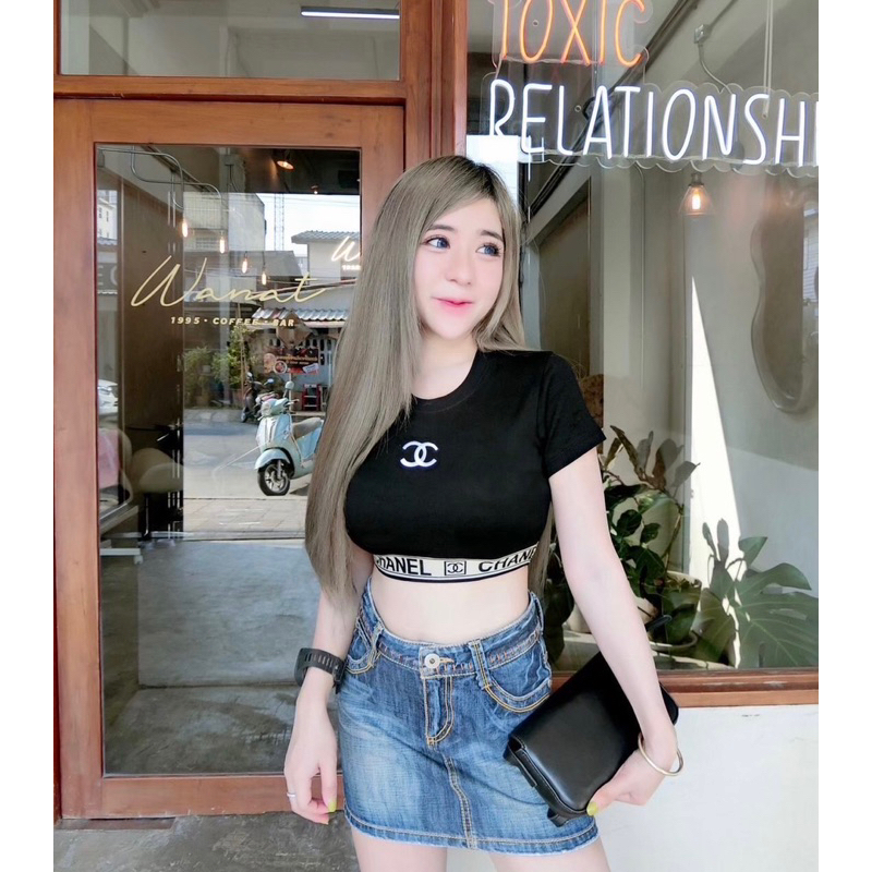 เสื้อครอปแขนสั้น/ใส่สบาย อก32-35นิ้ว