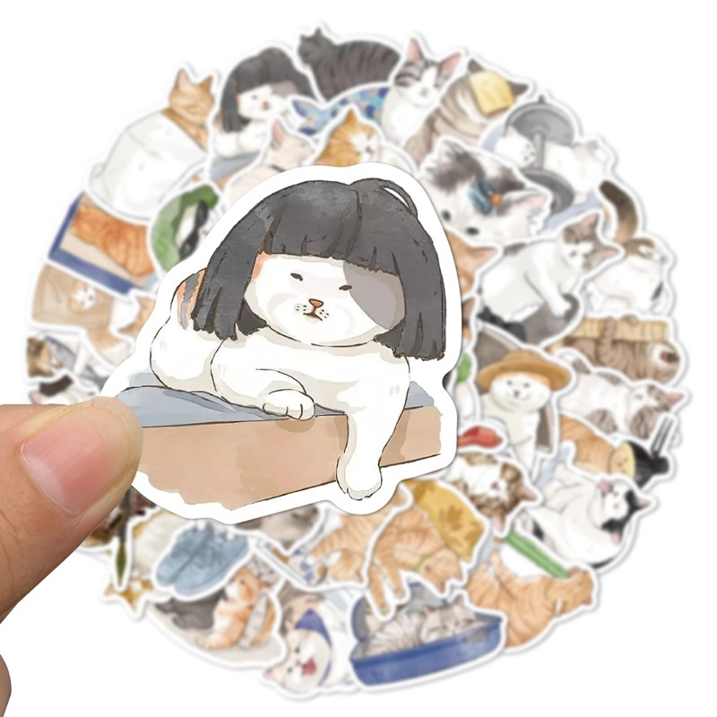 พร้อมส่ง สติ๊กเกอร์แมว 50 ชิ้น PVC กันน้ำ สติ๊กเกอร์ไดคัท สติ๊กเกอร์การ์ตูน แปะเคส กระเป๋าเดินทาง