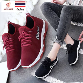(S-1068) ส่งเร็ว พร้อมส่งในไทย สีดำ/แดง 🚚รองเท้าผ้าใบ CAPNT แฟชั่น สลิปออน