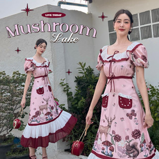 K43 Mushroom Lake : Maxi Dress เดรสยาวสีชมพูหวานน่ารัก คอลเลคชั่นลายพิมพ์เจ้าเห็ดเจ้ากวาง