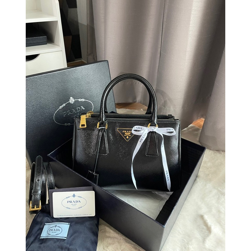 Prada Saffiano Lux 2 zips sz.25  ((ดำ nero vernic)) y.13