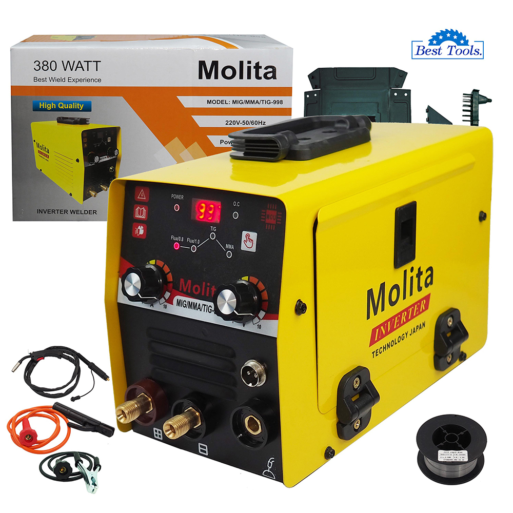MOLITA ตู้เชื่อม 3 ระบบ MIG/MMA /TIG 998  ตู้เชื่อมมิกซ์ ตู้เชื่อมไฟฟ้า ไม่ใช้แก๊สCO2 + ลวดฟลัก เหลือง