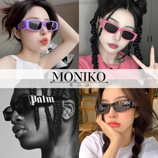 MONIKO แว่นตากันแดด กรอบสีดํา พิมพ์ลายตัวอักษร สไตล์ฮิปฮอป พังก์ แฟชั่นสตรีท ป้องกันUV400