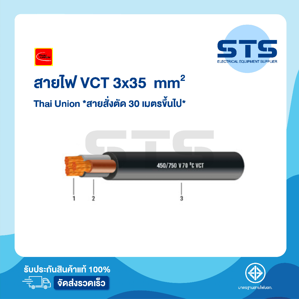สายไฟVCT 3x25 Thai Union ไทยยูเนี่ยน ต่อเมตร *สายสั่งตัด 30 เมตรขึ้นไป*