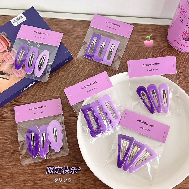 Cute 136 กิ๊บติดผม กิ๊บแป๊ก แวววาว โทนสีม่วง 3 ชิ้น/แพ็ค