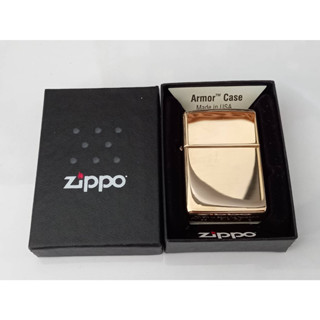 ZIPPO 169 ARMOR CASE  HIGH POLISH BRASS  สีทอง ผิวทองเหลืองขัดเงา  ตัวถังนอกหนาพิเศษ1.5เท่า  ลายเรียบ  ตูดตัน  น้ำหนักดี