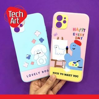 i11 i13/Samsung A04s A12 A13(4G)/Vivoเคสนิ่มสีพาสเทล TPU กันเลนส์กล้อง พิมพ์ลายการ์ตูน