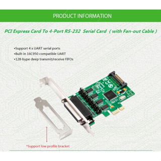 IOCREST Serial Rs232พอร์ต Pcie X1 I/O การ์ด4 DB 9วงเล็บ PCI Express WCH384 ชิปเซ็ต (IO-PCE384P-PR4S) (ไม่รวม V.A.T)