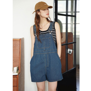 ZHUTONG💥Retro Denim Overalls ฤดูร้อนหลวมกางเกงขาสั้น