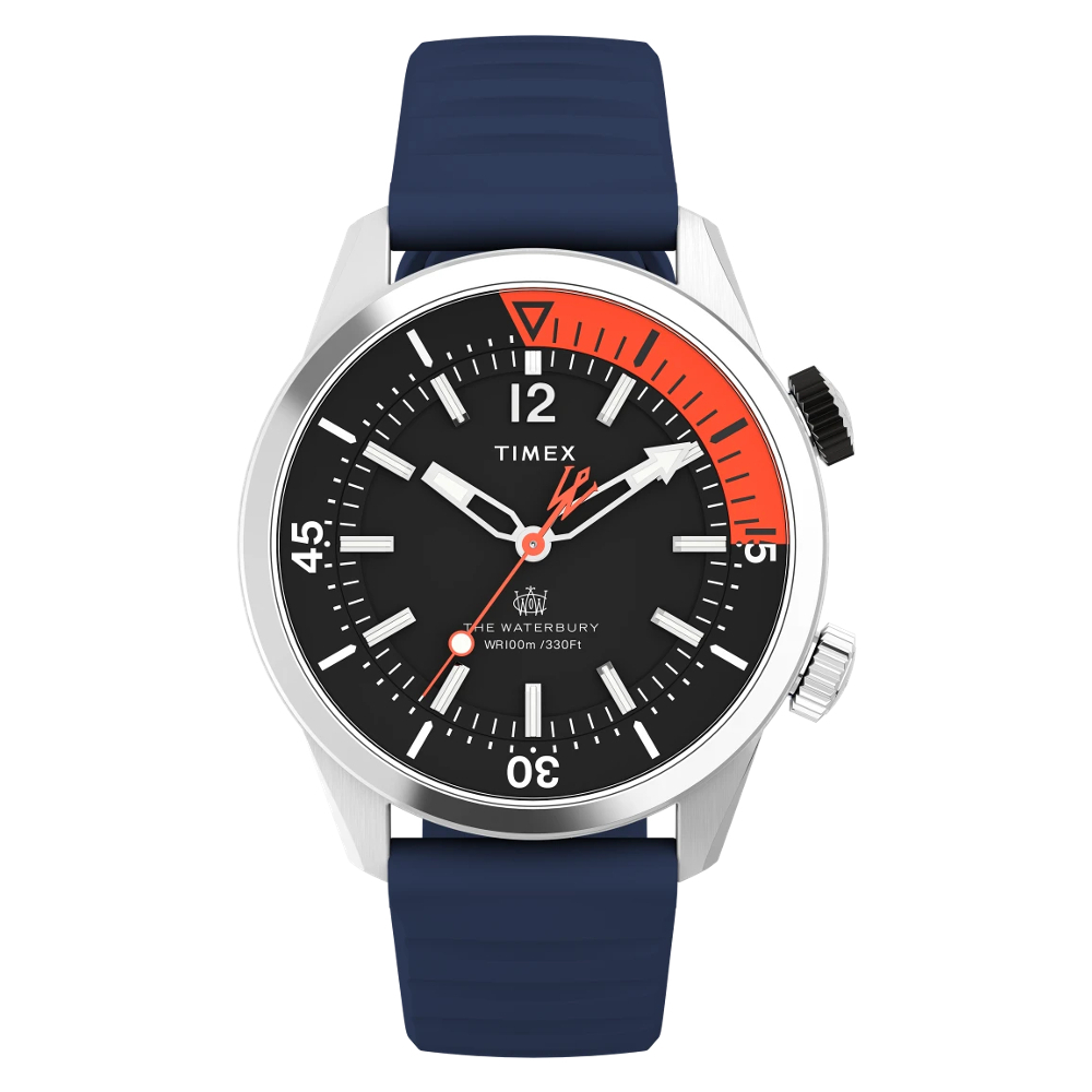 TIMEX TW2V73500 Waterbury Dive นาฬิกาข้อมือผู้ชาย สายซีลีโคน สีน้ำเงิน หน้าปัด 41 มม.