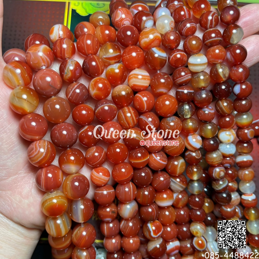 AGATE อาเกตส้ม โมรา "ดวงตาสวรรค์" หินนำโชค ขายส่งหินมงคล หินเส้นยาว นำไปร้อยเอง ราคาถูกมาก DIY