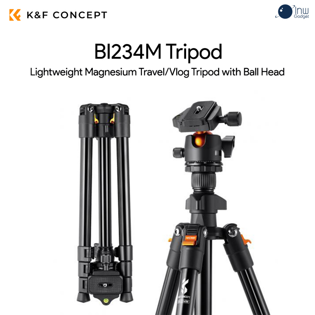 K&F Concept BI234M Lightweight Magnesium Travel/Vlog Tripod with Ball Head ศูนย์ไทย 1 ปี