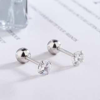 138-littlegirl gifts- Diamond earrings bone  screw  earrings 3mm จิวเงินแท้s925(ราคาต่อชิ้น)