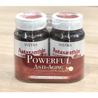 Vistra astaxanthine 6 mg แพ๊คคู่ ขวดละ 30 เม็ด สารสกัดจากสาหร่ายแดงพลัสวิตามินอีราชินีสารต้านอนุมูลอิสระลดริ้วรอยก่อนวัย