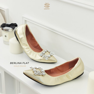 รองเท้าหนังแกะแท้รุ่น Berlina Flat Gold color (สีทอง)