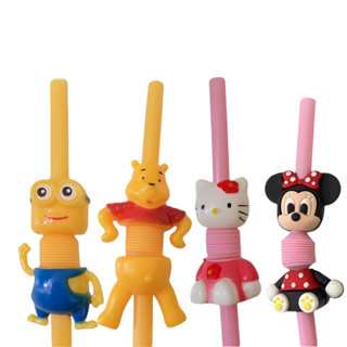 แถมแปรงล้าง🧸 มีหลายลาย หลอดการ์ตูน พลาสติก ใช้ซ้ำได้ หลอดลายน่ารัก รักษ์โลก