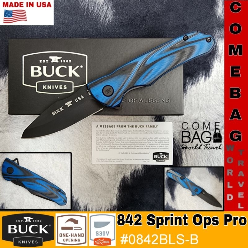 มีดBUCK 842 Sprint OPS Pro ใบมีดS30V เคลือบCerakote® Graphite สีดำ ด้ามจับG10(ลายสีน้ำเงินดำ) ของแท้