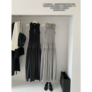 Maxi dress แขนกุดคอปก ซิปหน้า งานต่อผ้าทิ้งตัวสวย รุ่นนี้ใส่สวยมากค่ะ 3854 TAG WG.WE 🇰🇷🇰🇷