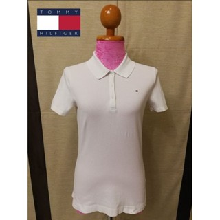 TOMMY HILFIGER Brand_2nd hand เสื้อยืดวินเทจแขนสั้นสีขาว/ Size XS/ วัสดุผ้าฝ้าย​ 💯​%/ แท้มือสองกระสอบนำเข้า​