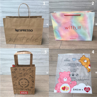 ถุงกระดาษ ถุง ถุงพลาสติก แบรนด์ NESPRESSO , WITHIT , COTTON ON KIDS , SHEIN x Care Bears  ของแท้ ถุงกาแฟ ถุงเสื้อ