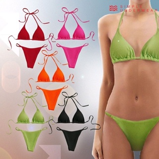 160 Simple Underwear bikini บิกินี ผ้าริบ รุ่นผูกคอ