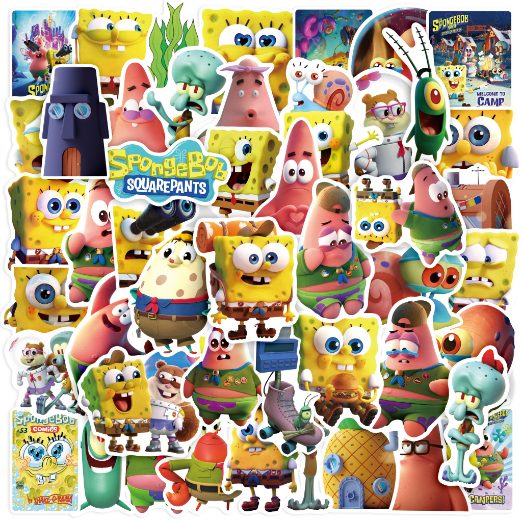 พร้อมส่ง SpongeBob SquarePants 50แผ่น  พีวีซี กันน้ำ สติ๊กเกอร์ sticker สพันจ์บ็อบ สแควร์แพนส์