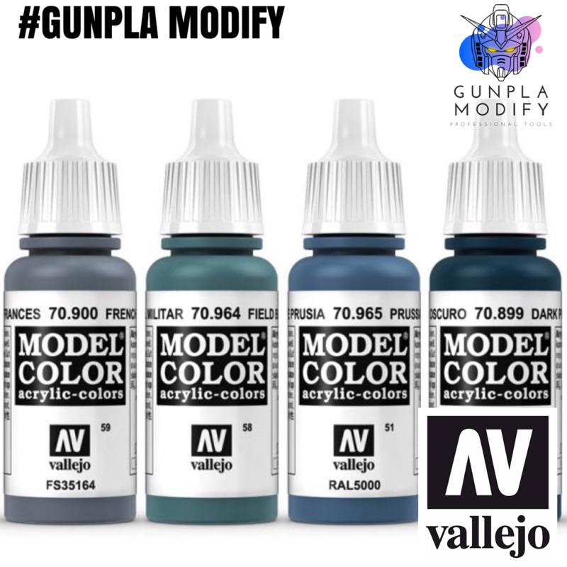 Vallejo Model Color สีอะคริลิคสูตรน้ำ French Mirage Blue, Field Blue, Prussian Blue, Dark Prussian B