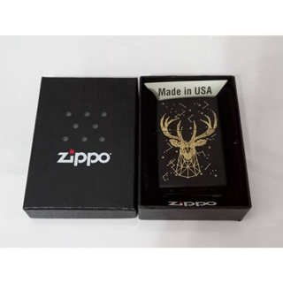 ZIPPO 48385 DEER DESIGN   BLACK MATTE LASER ENGRAVE   สีดำเมทาลิค  ลายแบบเลเซอร์   ของใหม่ไม่ผ่านการใช้งาน  มาพร้อมกล่อง