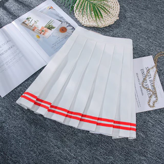 kkกระโปรงเทนนิสมีแถบ กระโปรงพลีทสีพื้นมีแถบหลากสี เอวสูงอัดกลีบแบบสั้น