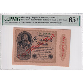 Germany 1000 Mark 1922 ND 1923 P 113b 1000 ovpt. 1 Million 1000000  Gem UNC PMG 65 EPQ No.888