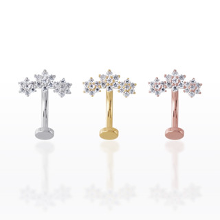 PiercingRoomByJay : Three CZ Gems Flower Garland Sterling Silver Belly Ring จิวสะดือ ดอกไม้ เงินแท้