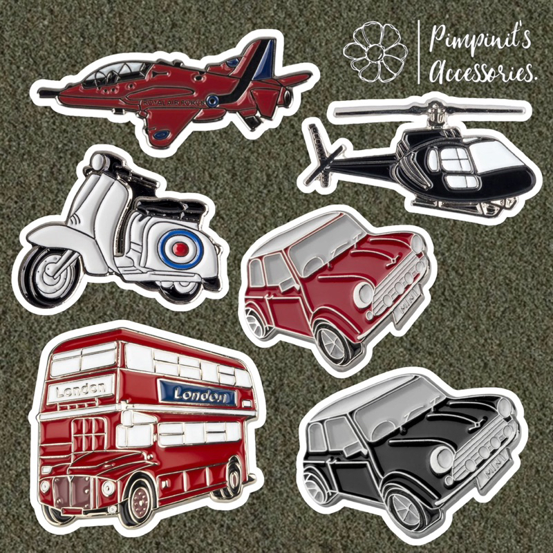 ✿ ร้านในไทยพร้อมส่ง : เข็มกลัดเซ็ทเฮลิคอปเตอร์,รถบัสและรถยนต์ | HELICOPTER, BUS & CAR Enamel Brooch 