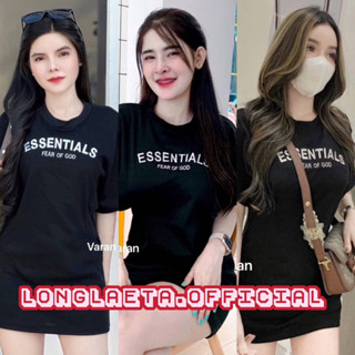 Essentials dress เดรสสั้น เดรสสีดำสกรีนลาย essentials แต่งเว้าเอว งานตามหา nicha