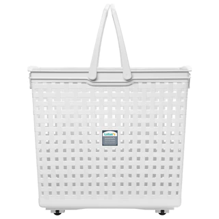 โลตัส ตะกร้าเหลี่ยม ลายหวาย มีล้อขาว NO.4213 สีขาว LOTUS'S LOUNDRY BASKET WITH WHEEL WHITE NO. 4213