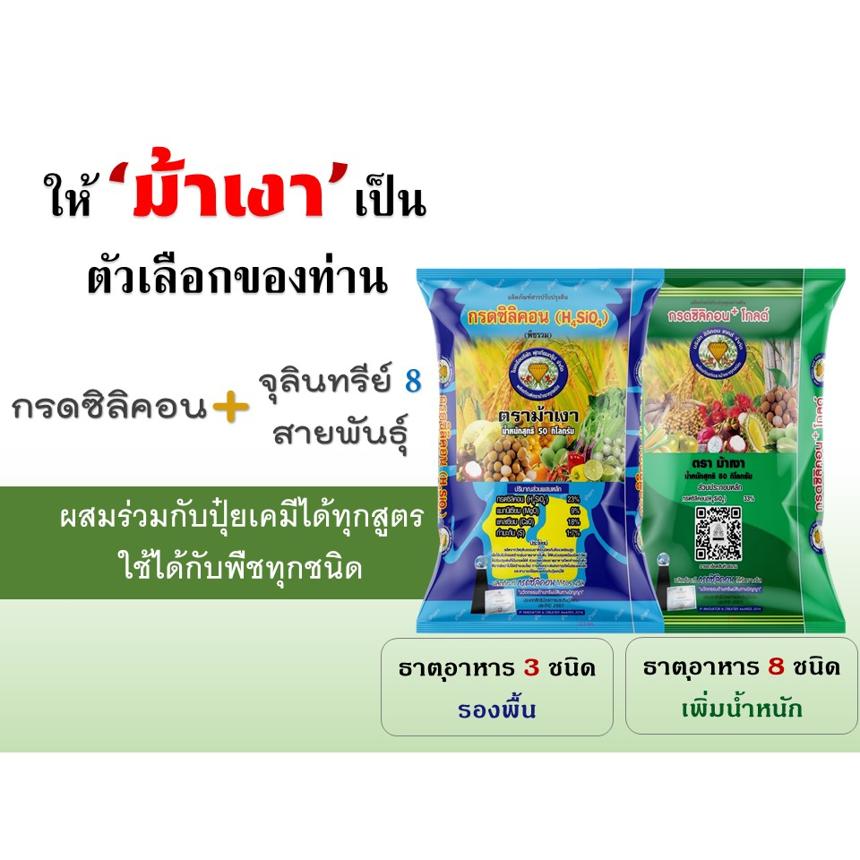 ปุ๋ยกรดซิลิคอนตราม้าเงา 23% 33% แบ่งขาย1 กิโล ปุ๋ยธาตุรองธาตุเสริม สารปรับสภาพ/เสริมธาตุอาหารในดิน