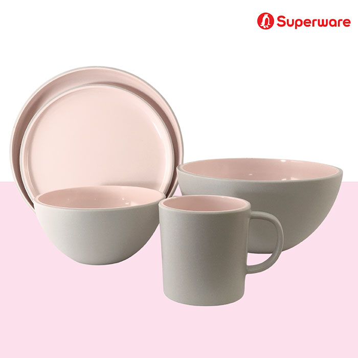 Srithai Superware จานชาม แก้วน้ำ เมลามีน ชามทนความร้อน Cutting Edge ลาย HARU - สีชมพู