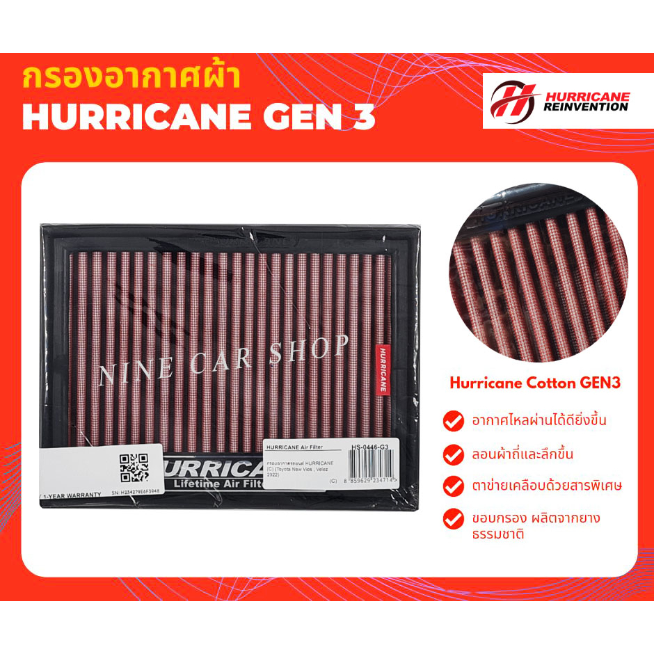 🔥Hurricane กรองอากาศผ้า Toyota New Yaris Ativ 1.2L ปี 2022-2024 / Veloz 1.5L ปี 2022-2024