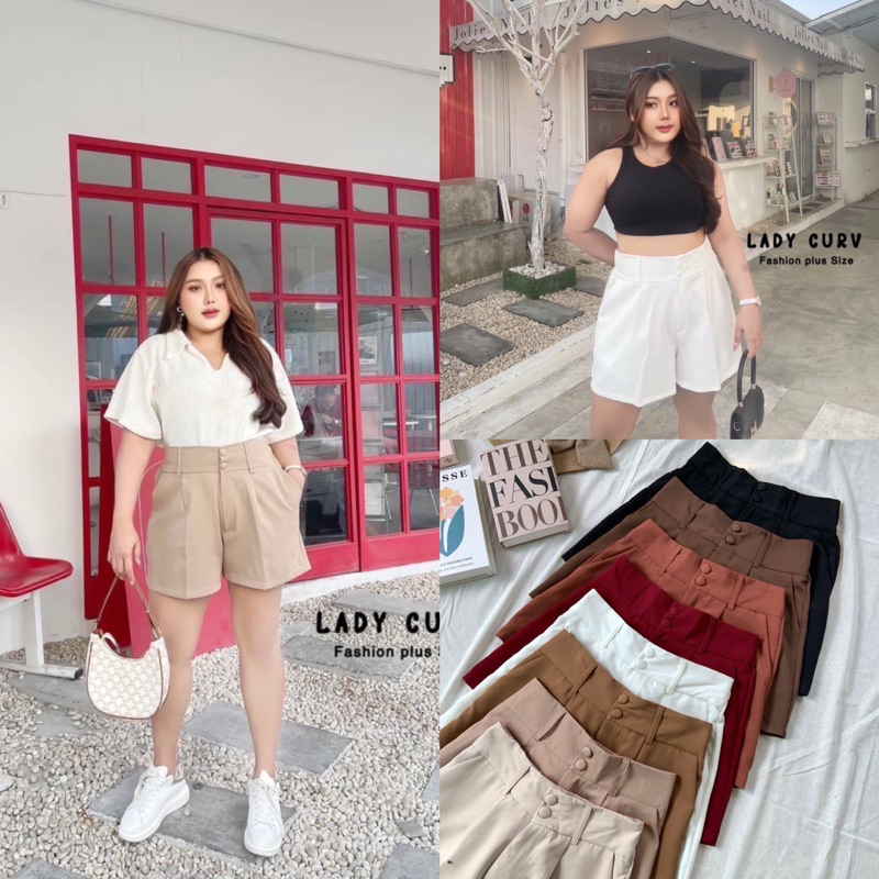 L0020 กางเกงขาสั้นเอวสูง รุ่นกระดุมปั้ม plussize สาวอวบ