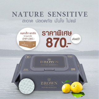 BROWN Baby Wipes - บราวน์ เบบี้ ไวพส์ - ทิชชู่เปียกสำหรับเด็กแรกเกิด - สูตรเนเจอร์ เซนซิทีฟ (20 แผ่น x 12 แพค)