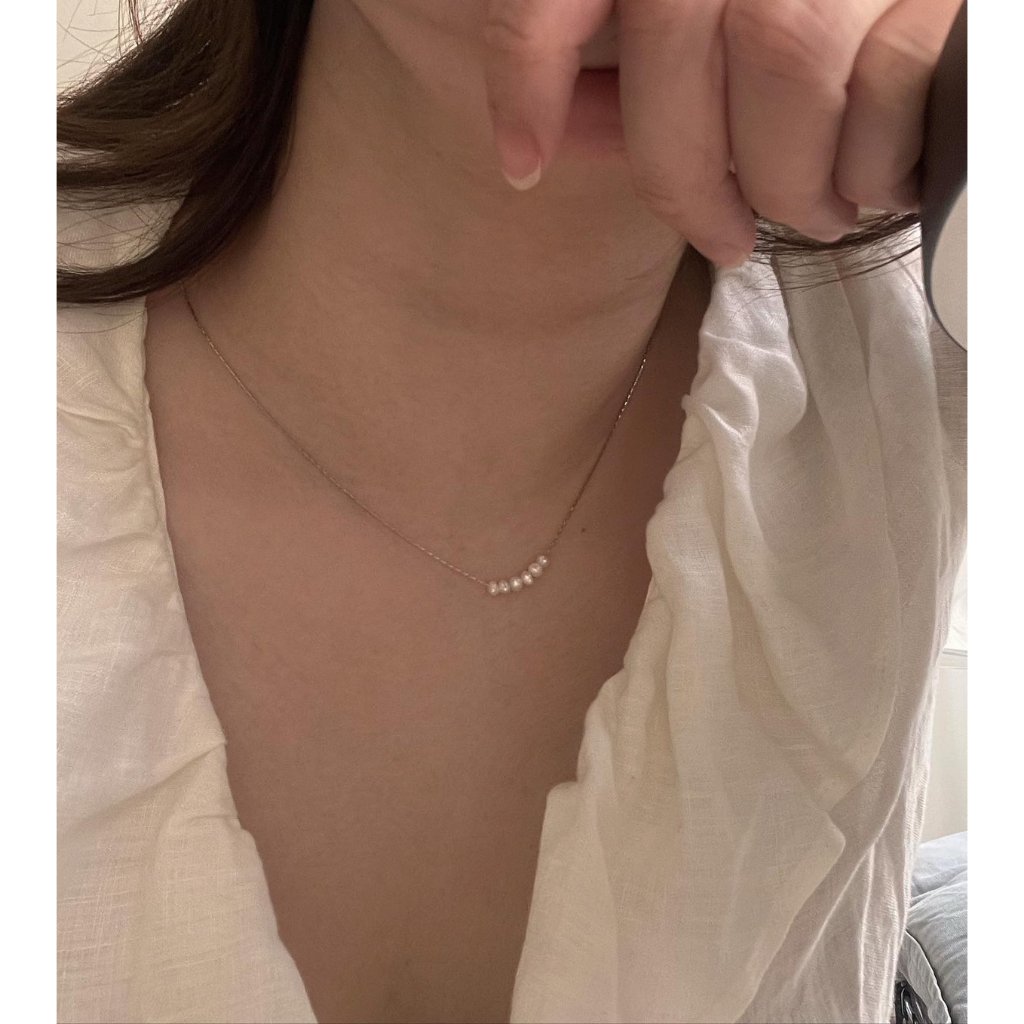 A.piece สร้อยมุกแท้ [titanium steel] Mini baroque pearl necklace