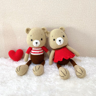 ตุ๊กตา ตุ๊กตาถักไหมพรม คู่รักน้องหมี สูง 12 นิ้ว งานฝีมือ handmade โครเชต์ Crochet